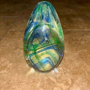 Abstract Glass Art Sculpture in Blue and Green